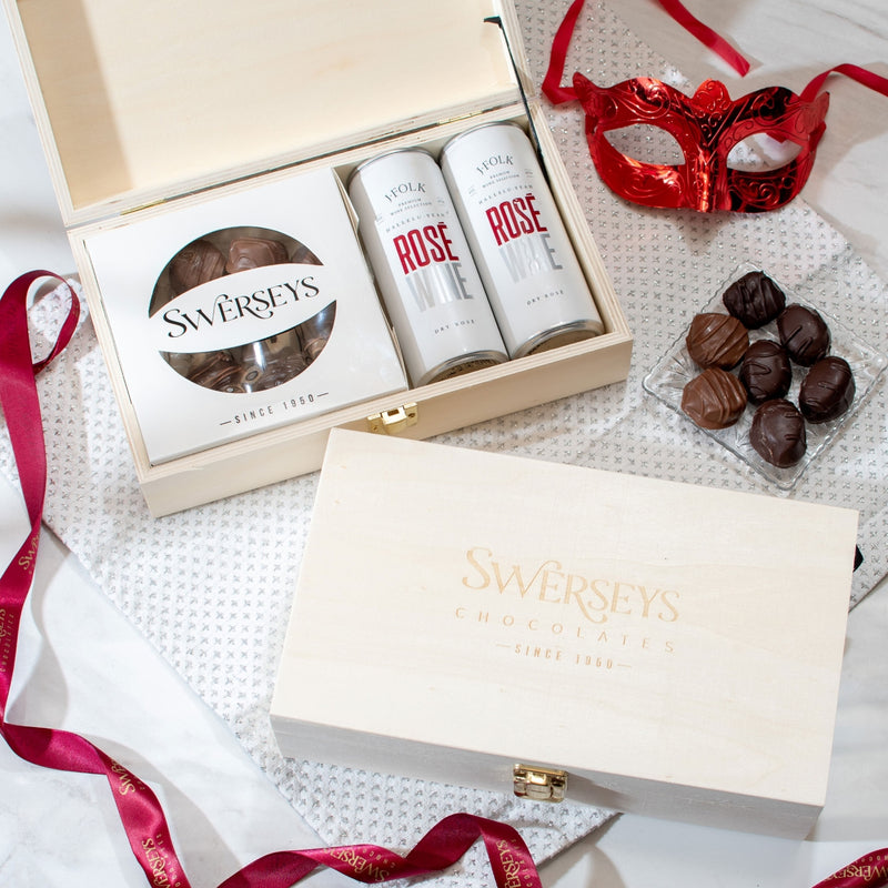 Purim Chocolate & Sparkling Wine Mishloach Manot Wood Gift Box - Swerseys