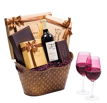 Signature Wine Kosher Chocolate Gift Basket with Designer Wine Glasses - Swerseys Chocolate