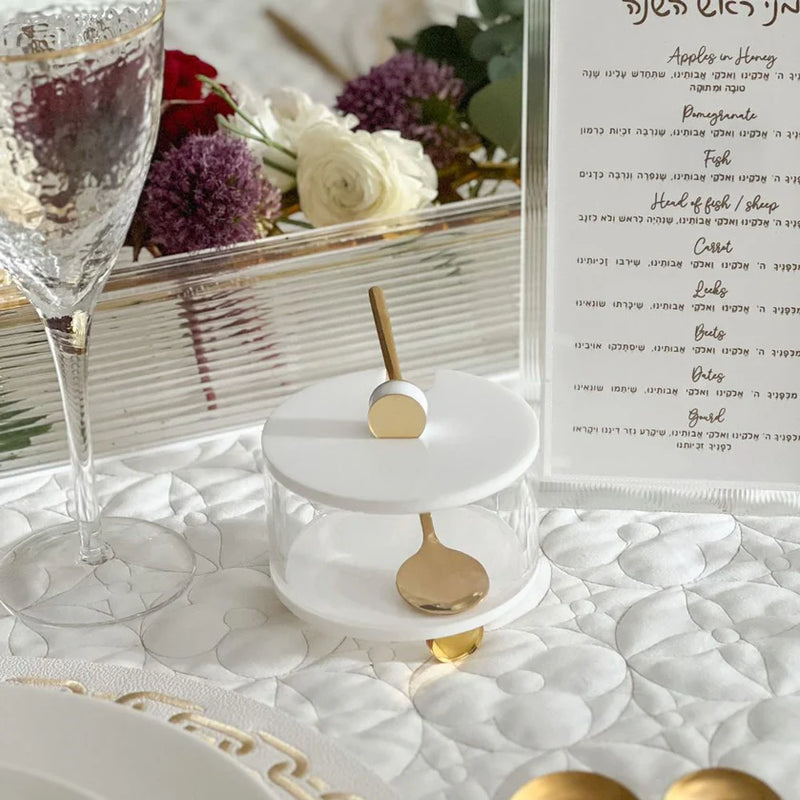 Rosh Hashanah Honey Dish with Gold Spoon 2