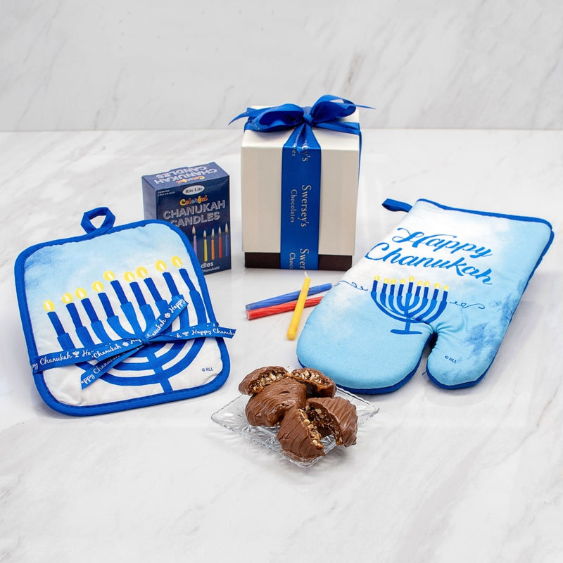 Swerseys Happy Hanukkah Oven Mitt & Chocolate Gift Set