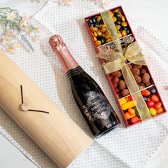 Purim Mishloach Manot & Sparkling Wine Gift Set with Wood Wine Case - Swerseys