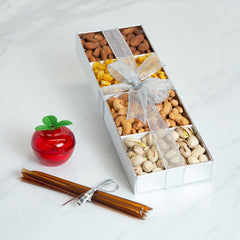 Rosh Hashanah Assorted Nuts Gourmet Gift Box - Mixed Nuts and Honey Sticks