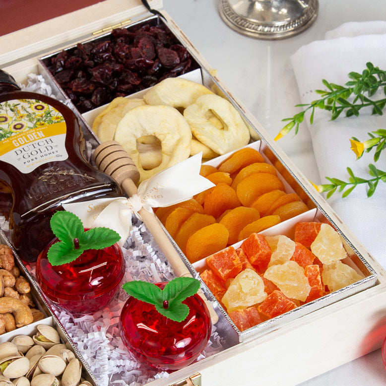 Rosh Hashanah Gourmet Nuts & Dried Fruit Wood Keepsake Gift Box 3 - Swerseys