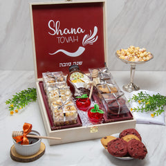 Rosh Hashanah Gourmet Popcorn & Cookies Wood Keepsake Gift Box 2 - Swerseys 