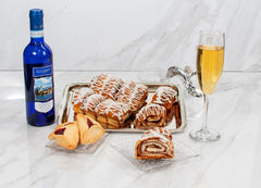 Swerseys Purim Cinnamon Buns on a Silver Gift Tray Included & Wine