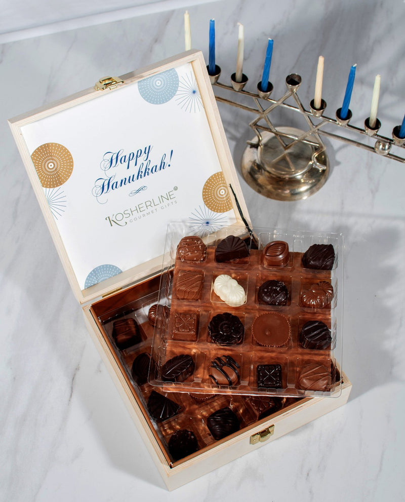 Hanukkah Elegant Gourmet Chocolate Keepsake Wooden Gift Box