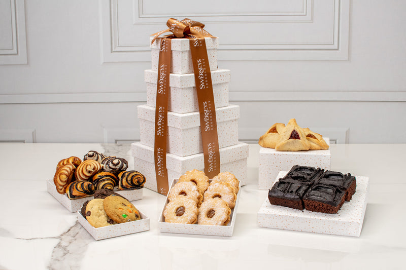 Purim Grand Indulgence Signature White Speckled Bakery Tower