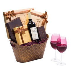 Sympathy Signature Wine Chocolate Gift Basket Designer Wine Glasses