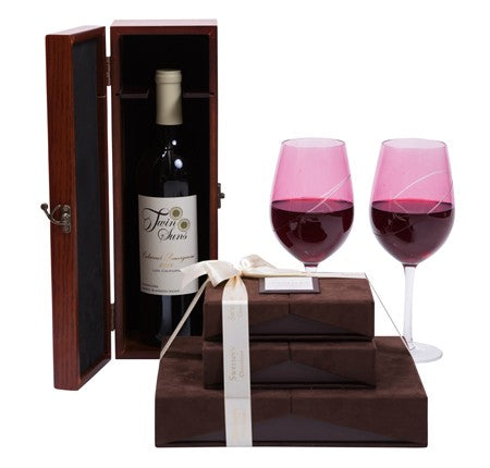 Wine & Chocolate Designer Gift Set with Wine Glasses