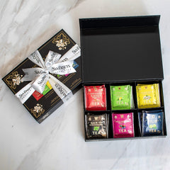 Elegant Passover Tea Gourmet Gift Box Set - Assorted tea bags in a gift box with ribbon.
