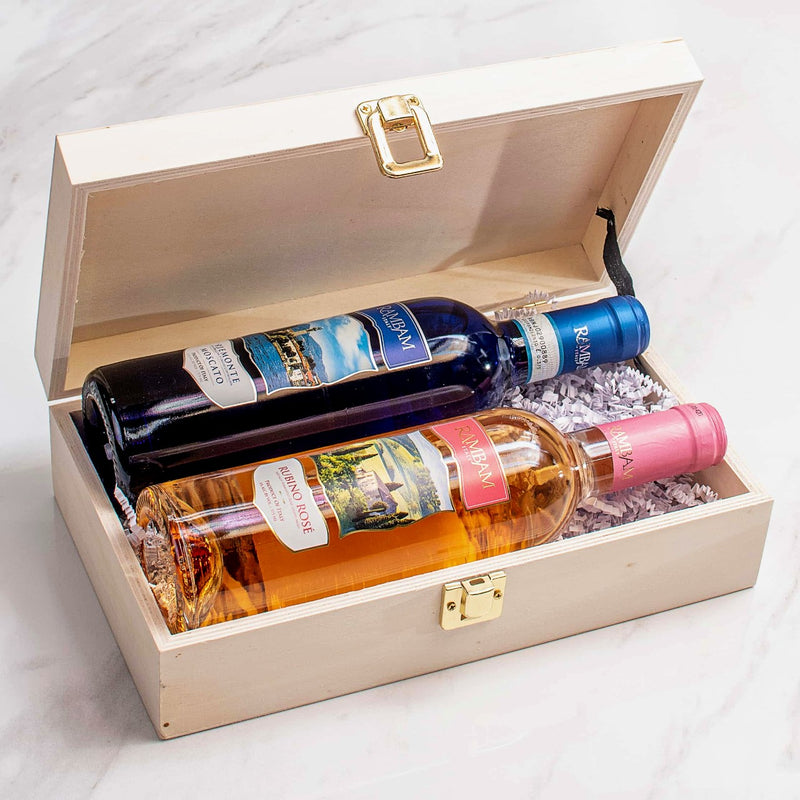 Happy Passover Moscato & Rosé Wood Keepsake Box Set - Swerseys Chocolate